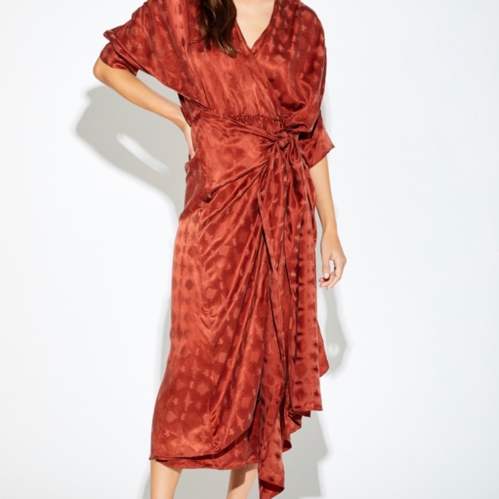 NEW CALLAHAN x REVOLVE Sami Rust Wrap Tie Midi Dress Size Medium